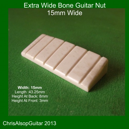 15mm Wide Bone Guitar Nut. For extra large nut slot