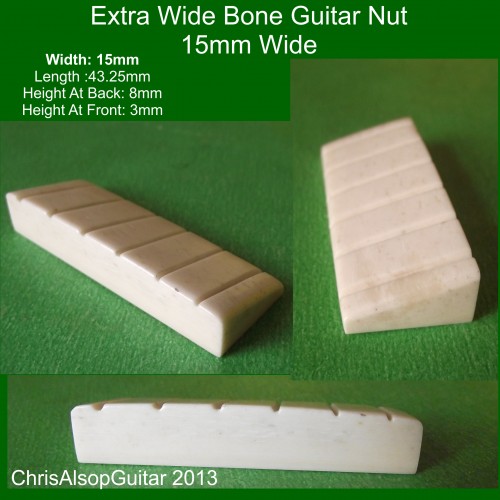 15mm Wide Bone Guitar Nut. For extra large nut slot