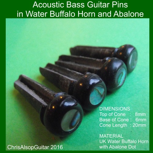 Acoustic Bass Pins in Water Buffalo Horn with Abalone Inlay