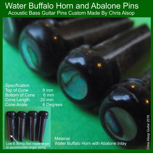 Acoustic Bass Pins in Water Buffalo Horn with Abalone Inlay