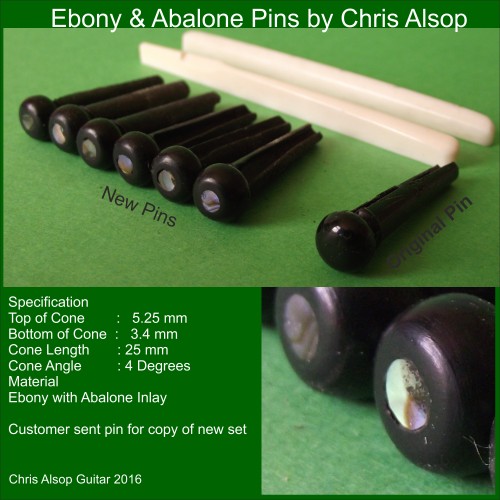 Guitar Pins in Ebony with Abalone Inlay