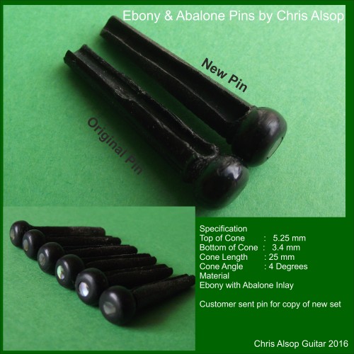 Guitar Pins in Ebony with Abalone Inlay