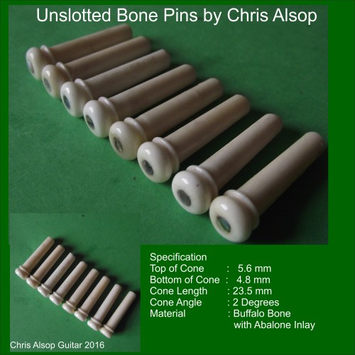 Unslotted Guitar Pins in Buffalo Bone with Abalone Inlay