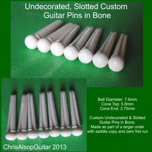 Custom Made Undecorated and Slotted Guitar Pins in bone