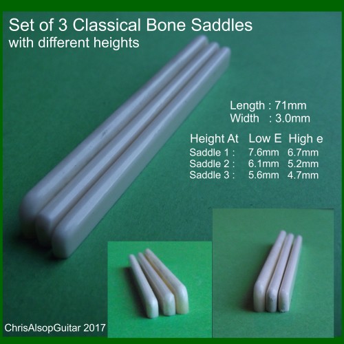 Classical Guitar Bone Saddle Set of 3